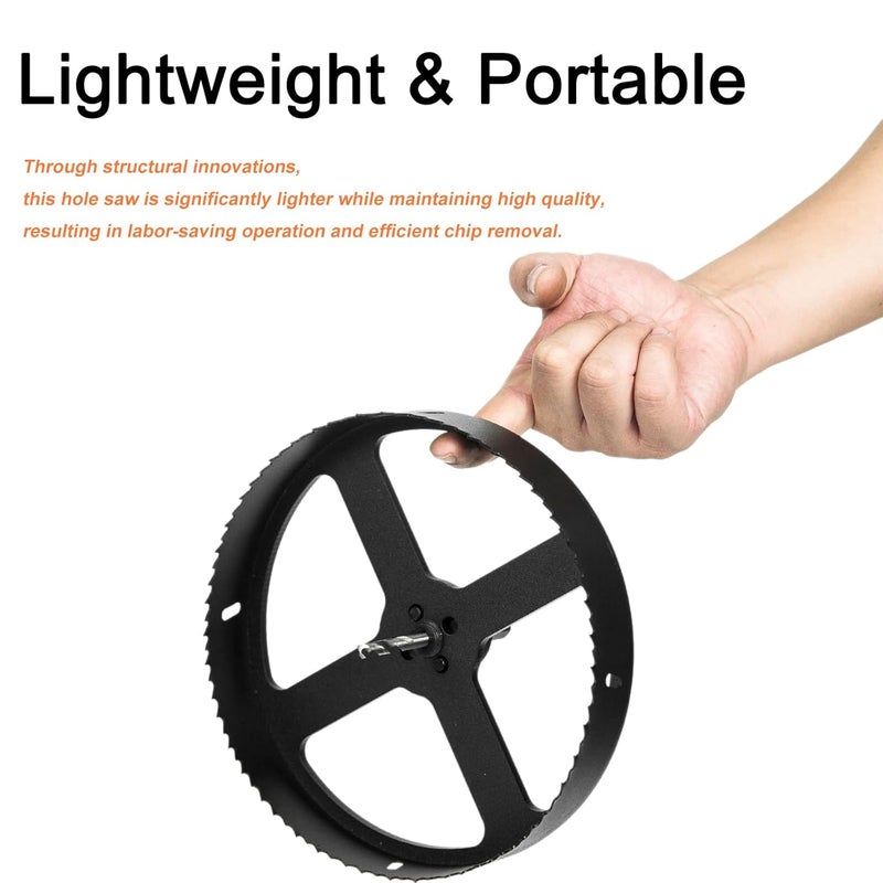 VIKITON 8-1/4 Inch Hole Saw with Arbor for Wood Metal Plastic, 8.25 in Bimetal Hole Cutter, Fast Chip Removal, Smooth Flat Drilling Edge, Lightweight & Portable (Black) - Image 2
